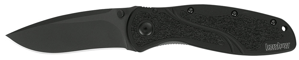 Kershaw Blur 1670BLK Folder 3.40" Plain Black DLC 14C28N Drop Point Recurve Blade, Black Aluminum Handle
