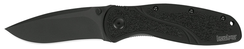 Kershaw Blur 1670BLK Folder 3.40" Plain Black DLC 14C28N Drop Point Recurve Blade, Black Aluminum Handle