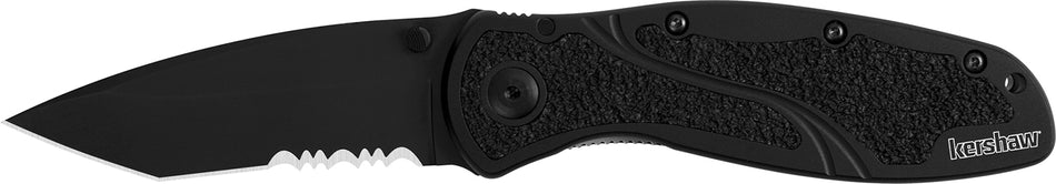 Kershaw Blur 1670TBLKST 3.40" Folding Tanto Part Serrated Black DLC Steel Blade Anodized Aluminum Handle & Clip