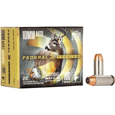Federal 10mm Auto P10T1 Premium Trophy Bonded Bear Claw Jacketed Soft Point 180 Grain