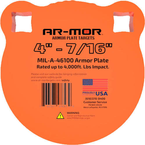 AR-MOR 4 Inch Orange Round MIL46100 Steel Gong Target 7/16" Thick