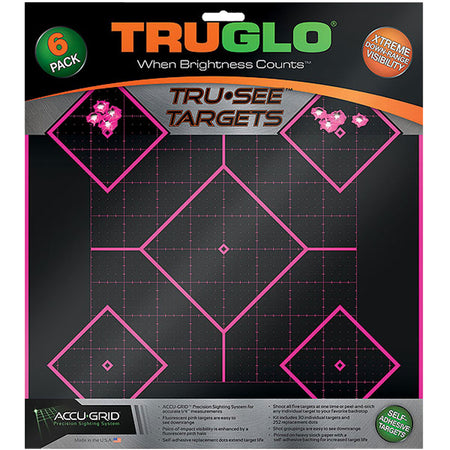 TruGlo TG14P6 Tru-See 5-Diamond Pink Halo Self-Adhesive Paper Targets 12x12" 6-Pack
