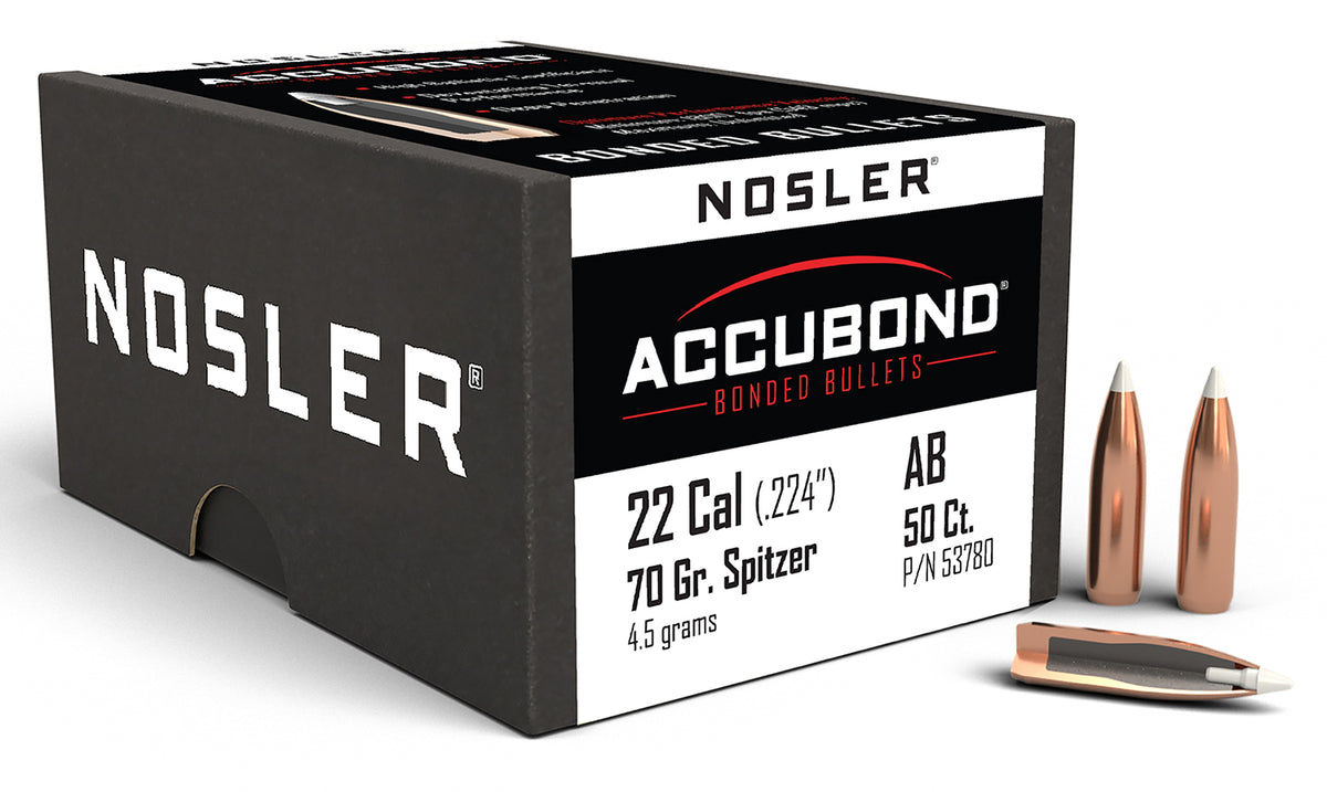 Nosler AccuBond 22 Caliber 70 Grain Spitzer Point Rifle Bullets 50/Box
