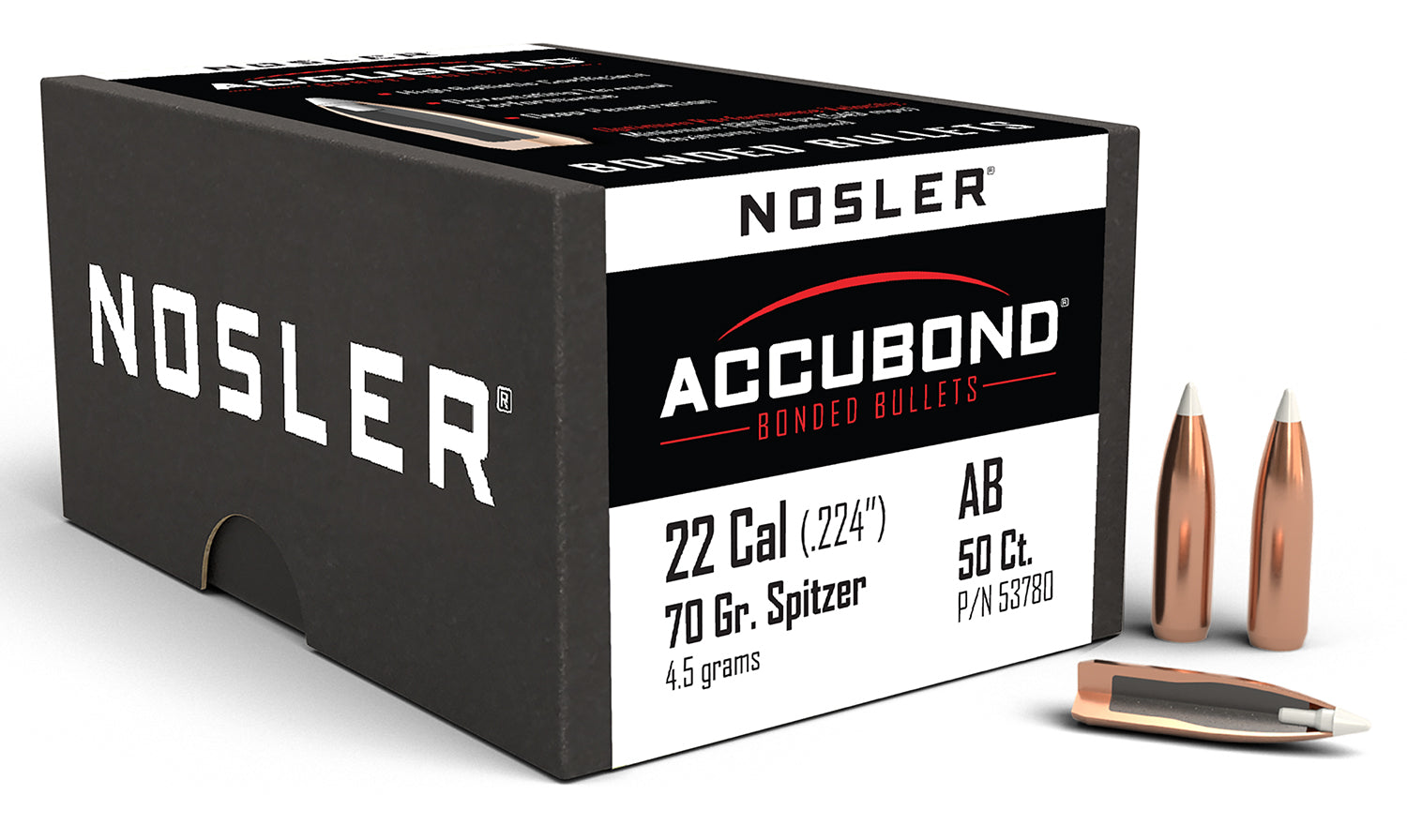 Nosler AccuBond 22 Caliber 70 Grain Spitzer Point Rifle Bullets 50/Box