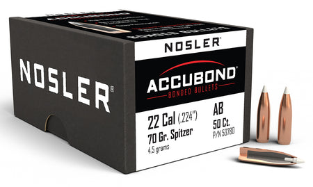 Nosler AccuBond 22 Caliber 70 Grain Spitzer Point Rifle Bullets 50/Box