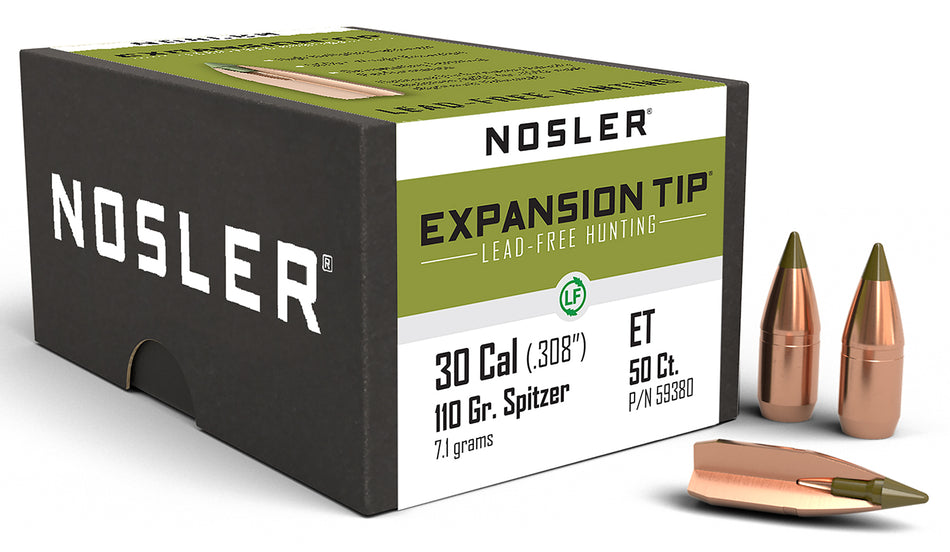 Nosler E-Tip 30 Caliber 110 Grain Spitzer Hunting Bullets 50/Box