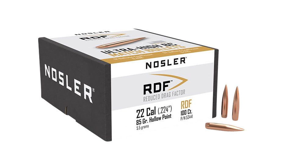 Nosler RDF Match 22 Caliber 85gr Hollow Point Boat Tail Bullets 100/Box