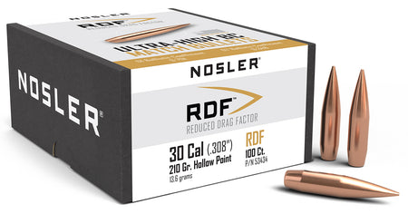 Nosler RDF Match 30 Caliber 210gr Hollow Point Boat Tail Bullets 100/Box