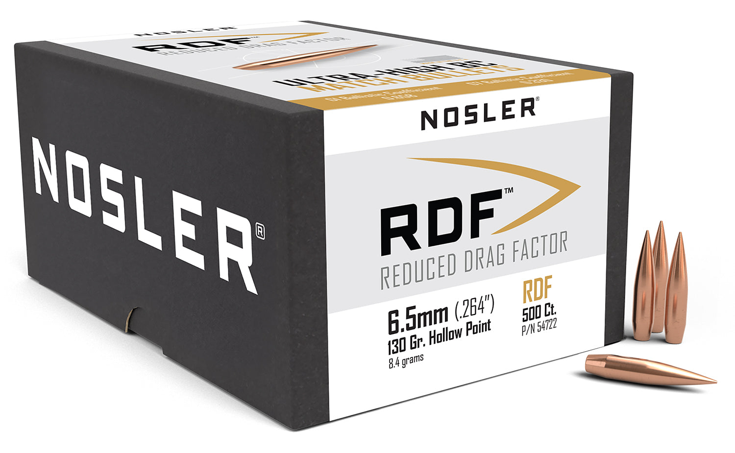 Nosler RDF Match 6.5 Creedmoor 130gr Boat Tail Hollow Point Bulk Pack 500/Box