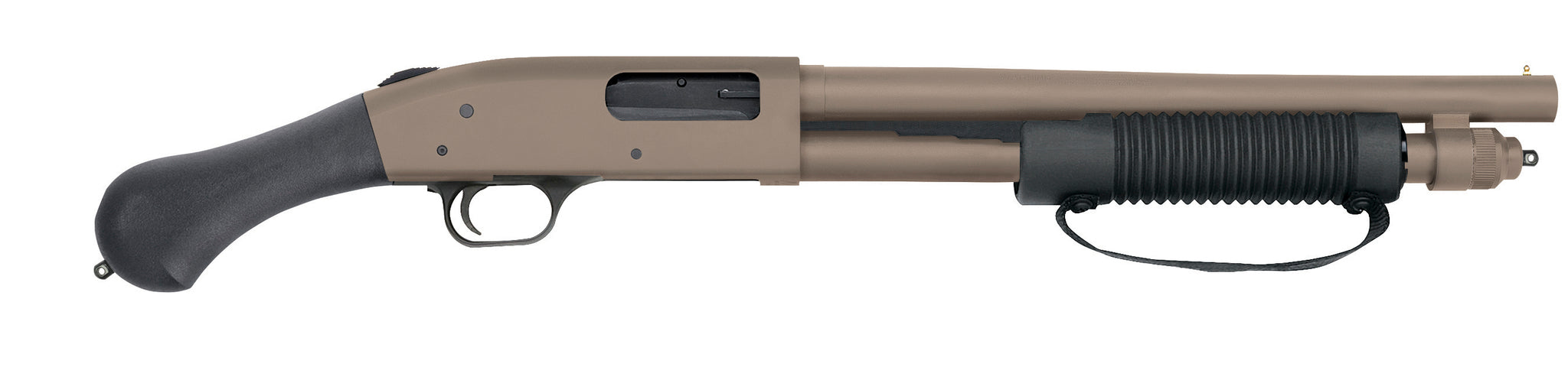 Mossberg 50653 590 Shockwave 12 Gauge 5+1 3" 14.375" Heavy Barrel, Flat Dark Earth Cerakote, Dual Extractors, Drilled & Tapped Receiver, Corncob Forend w/Strap, Raptor Birdshead Grip Stock