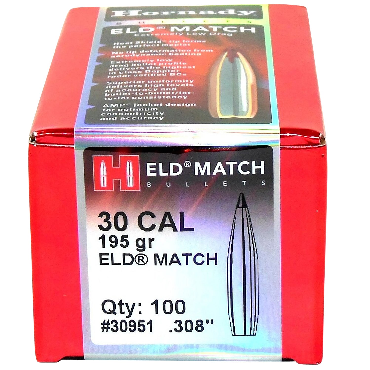 Hornady ELD Match .308 195gr Boat Tail Match Accuracy Bullets Box of 100