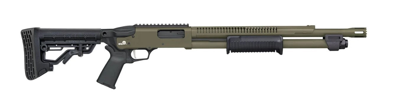 Mossberg 50757 590R 12 Gauge Pump 3" 6+1 18.50" OD Green Cerakote Heat Shield Barrel, OD Green Cerakote Steel Receiver, Black AR Mil-Spec Adjustable Synthetic Stock, Black Magpul Grip