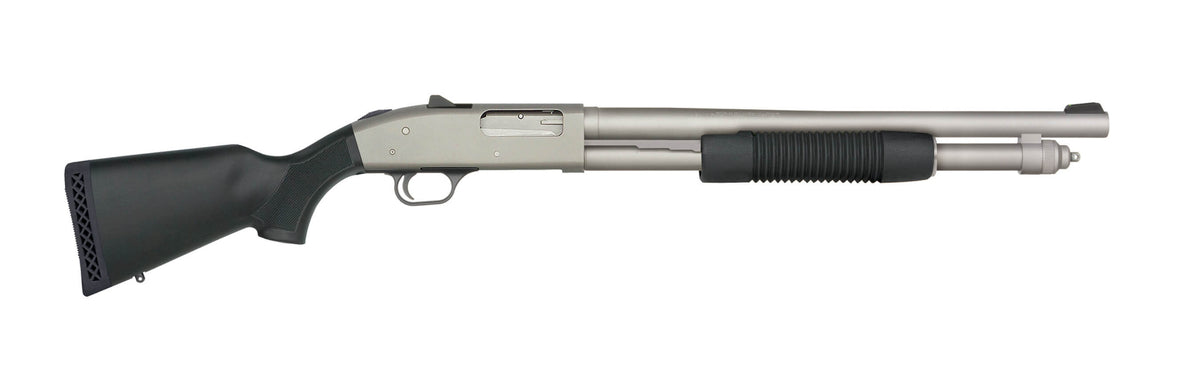 Mossberg 50793 590A1 Pro 12 Gauge 6+1 18.50" Silver Marinecote Barrel & Steel Receiver, Black Synthetic Stock