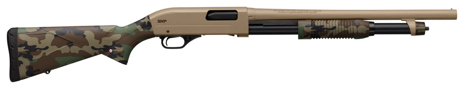 Winchester SXP Defender 20 Gauge 3" Pump Shotgun, 18" Barrel, Woodland Camo Finish, Tactical Ribbed Forearm