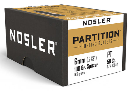 Nosler Partition 6mm Caliber 100 Grain Spitzer Rifle Bullets 50/Box