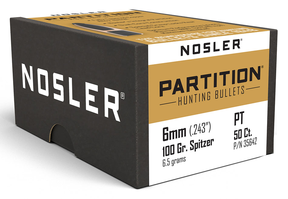 Nosler Partition 6mm Caliber 100 Grain Spitzer Rifle Bullets 50/Box