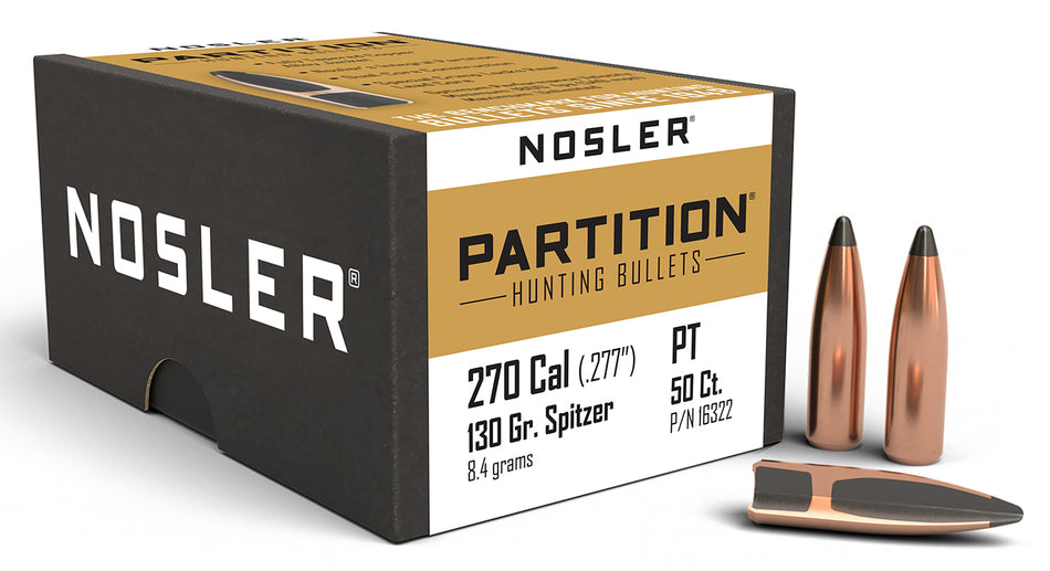 Nosler Partition .270 Win 130 Grain Spitzer Rifle Hunting Bullets 50/Box