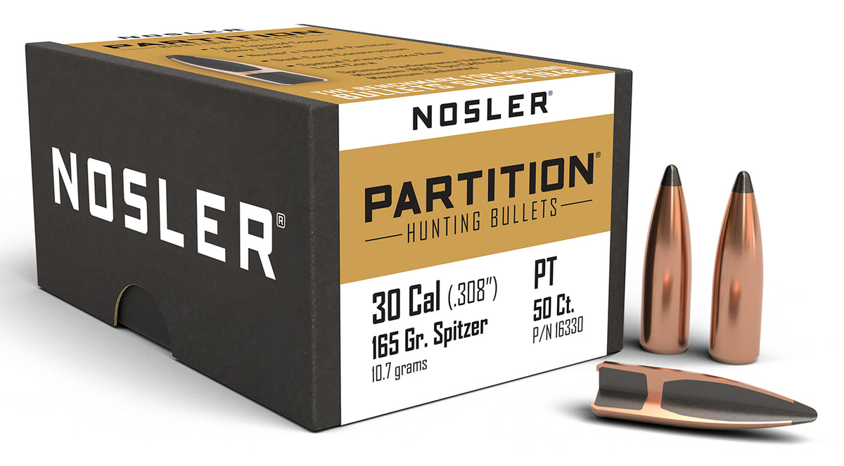 Nosler Partition .30 Cal 165 Grain Spitzer Rifle Hunting Bullets 50/Box