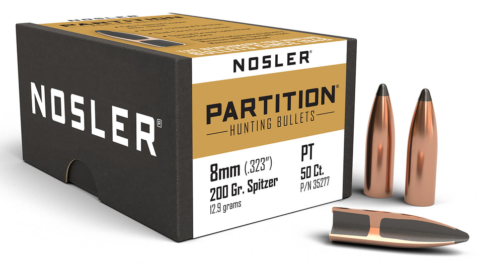 Nosler 8mm 200 Grain Partition Spitzer Hunting Bullets 50/Box