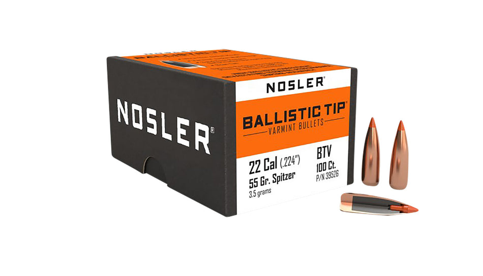 Nosler 22 Cal 55gr Ballistic Tip Varmint Spitzer Hunting Bullets 100/Box