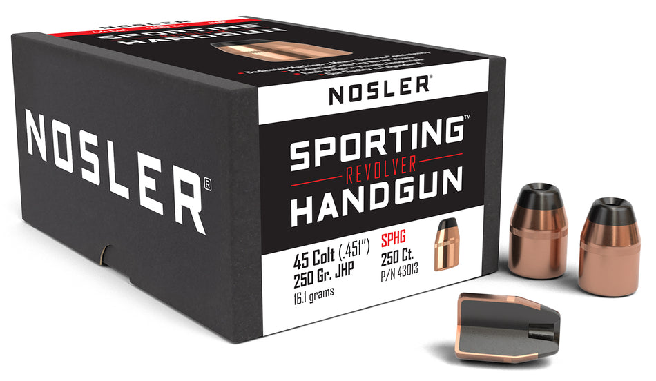 Nosler Sporting Handgun 250 Grain JHP 45 Colt Reloading Bullets 100/Box