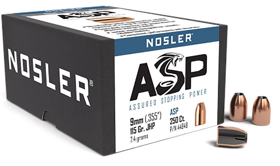 Nosler ASP 9mm 115 Grain Jacketed Hollow Point Handgun Bullets 250/Box