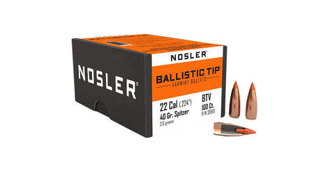 Nosler 22 Cal 40gr Ballistic Tip Varmint Spitzer Hunting Bullets 100/Box