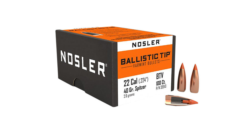 Nosler 22 Cal 40gr Ballistic Tip Varmint Spitzer Hunting Bullets 100/Box