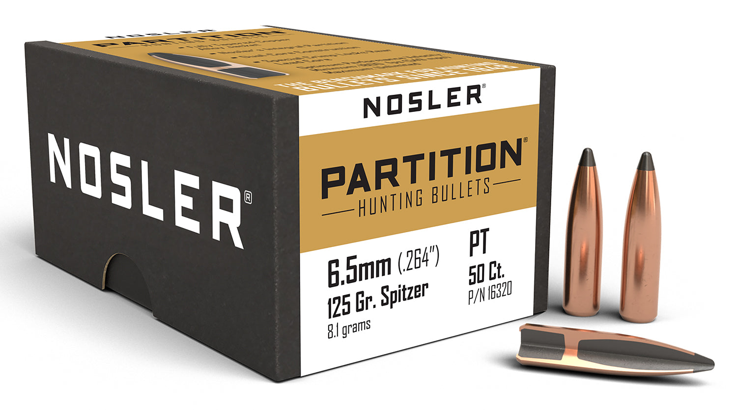 Nosler 6.5 Creedmoor 125gr Partition Spitzer Hunting Bullets 50/Box