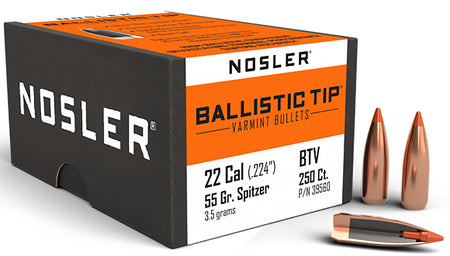 Nosler 22 Cal 55gr Ballistic Tip Varmint Spitzer Hunting Bullets 250/Box