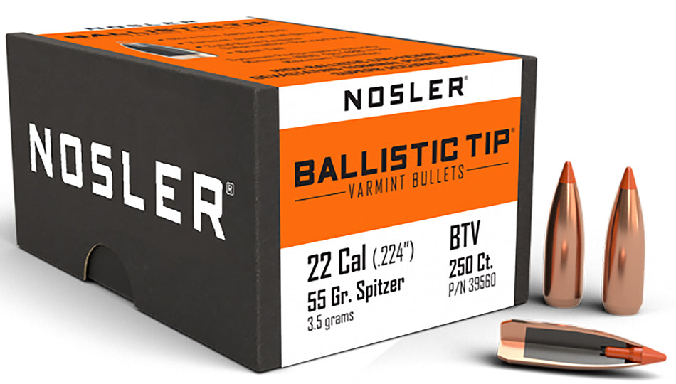 Nosler 22 Cal 55gr Ballistic Tip Varmint Spitzer Hunting Bullets 250/Box
