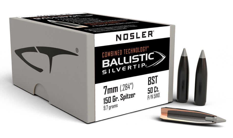 Nosler 7mm 150gr Ballistic Silvertip Spitzer Point Reloading Bullets 50/Box