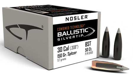 Nosler 30 Cal 150gr Ballistic Silvertip Spitzer Reloading Bullets 50/Box