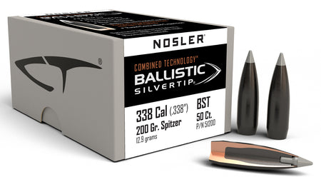 Nosler 338 Cal 200gr Ballistic Silvertip Spitzer Point Reloading Bullets 50/Box
