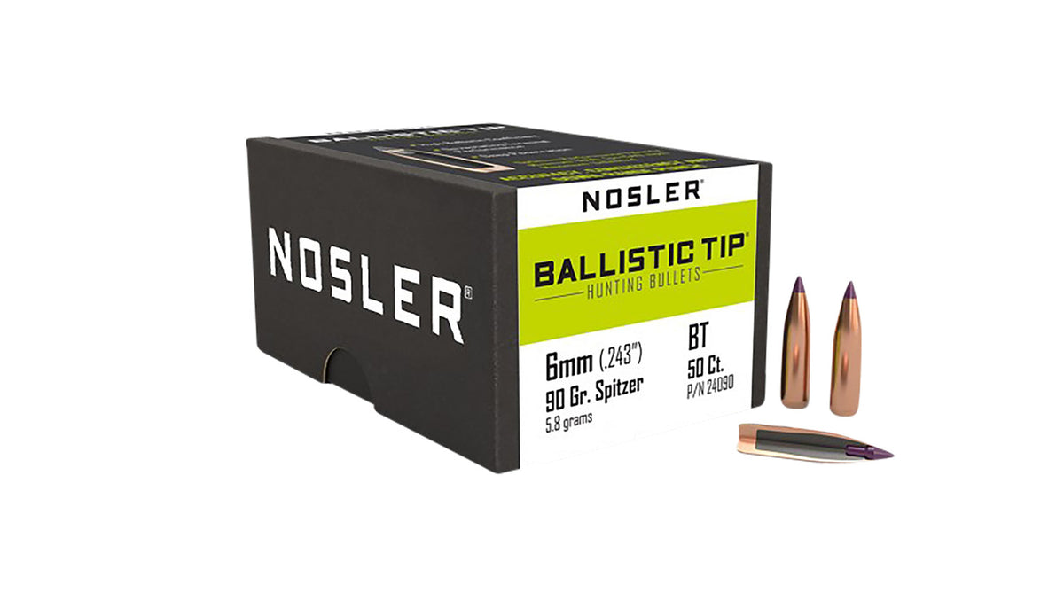Nosler 6mm 90gr Ballistic Tip Hunting Boat Tail Bullet 50-Pack