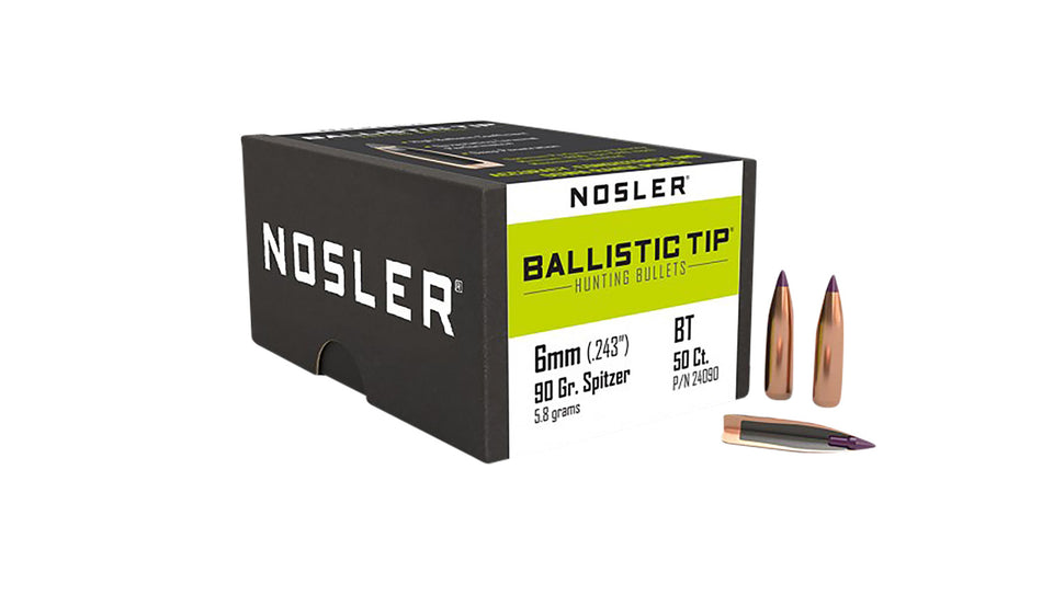 Nosler 6mm 90gr Ballistic Tip Hunting Boat Tail Bullet 50-Pack