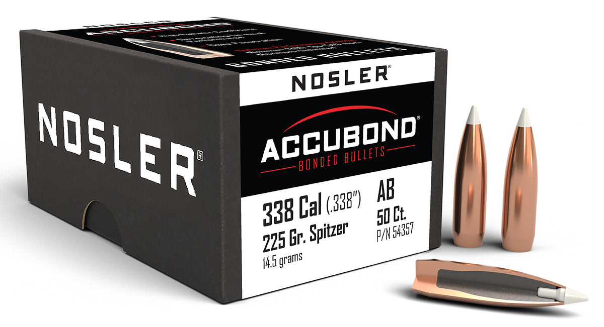 Nosler 225gr AccuBond 338 Caliber Spitzer Point Bullet 50-Pack