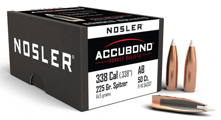 Nosler 225gr AccuBond 338 Caliber Spitzer Point Bullet 50-Pack