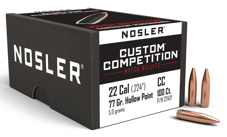 Nosler 77gr Custom Competition .22 Caliber HPBT Rifle Bullet 100-Pack
