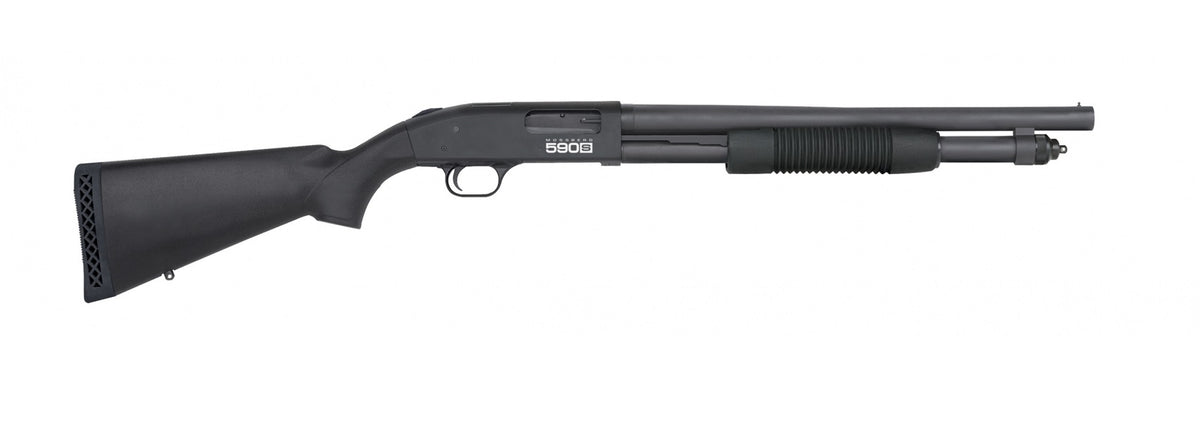 Mossberg 51605 590S 12 Gauge Pump 3" 9+1 18.50" Matte Blued Steel Barrel, Matte Blued Optic Ready Receiver, Fixed Black Synthetic Stock, Right Hand