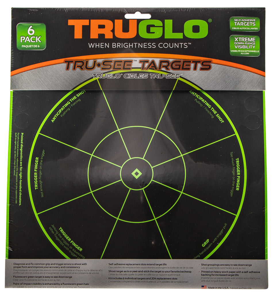 TruGlo TG15A6 Tru-See Handgun Diagnostic Fluorescent Green Self-Adhesive Targets 12x12" 6-Pack