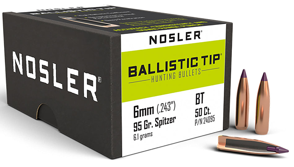 Nosler 6mm 95gr Ballistic Tip Hunting Spitzer Point Bullet 50-Pack