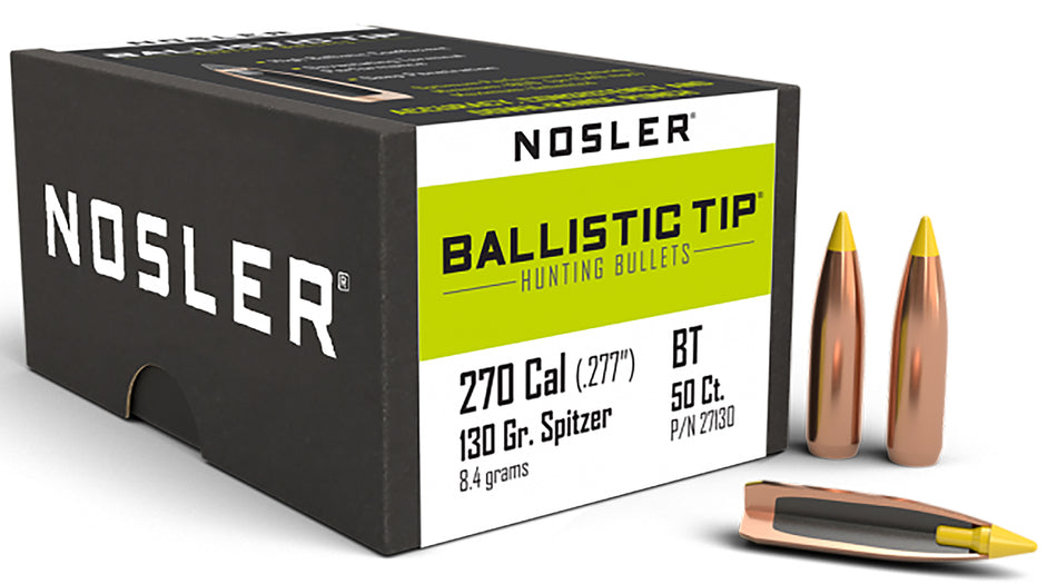 Nosler 130gr Ballistic Tip 270 Caliber Spitzer Point Bullet 50-Pack