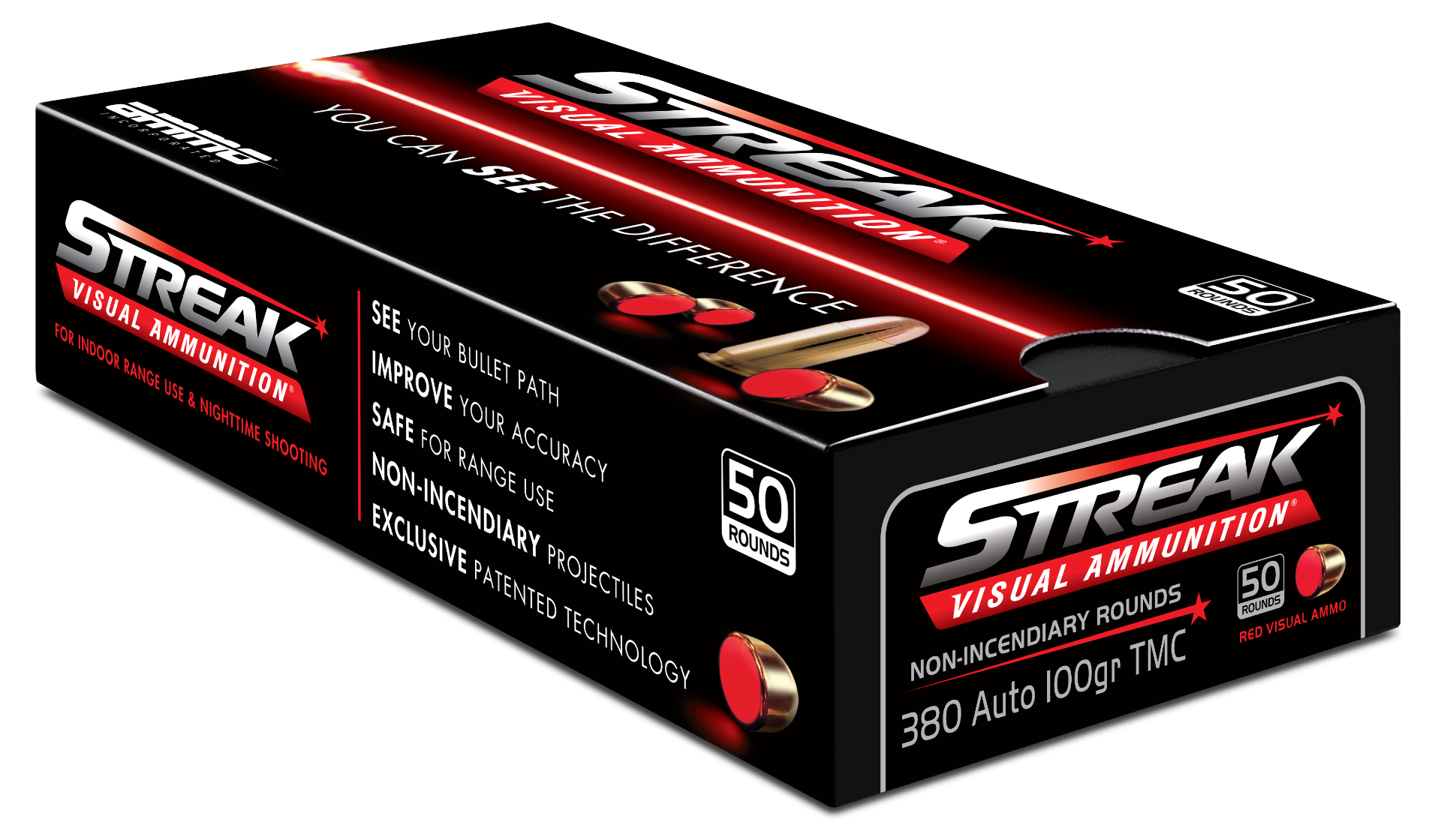 Ammo Inc .380 ACP/Auto 380100TMCSTRKRED50 Streak Visual (RED) Total Metal Case TMC 100 Grain