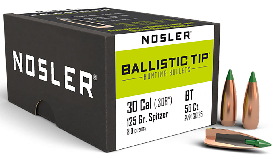 Nosler 125gr Ballistic Tip 30 Caliber Spitzer Point Bullet 50-Pack