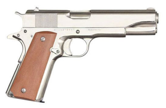 Rock Island 51814 GI Standard FS *CA Compliant 38 Super Caliber with 5" Barrel, 10+1 Capacity, Overall Polished Nickel Finish Steel, Beavertail Frame, Serrated Slide & Wood Grip