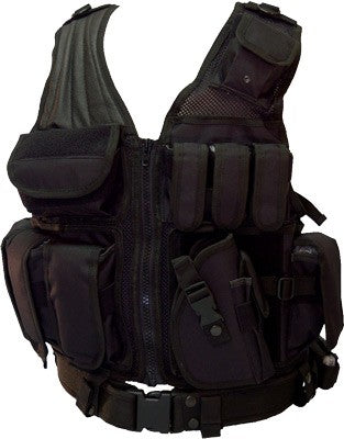 Red Rock Black Cross Draw Tactical Vest 3 Pistol 3 M4 Pouches