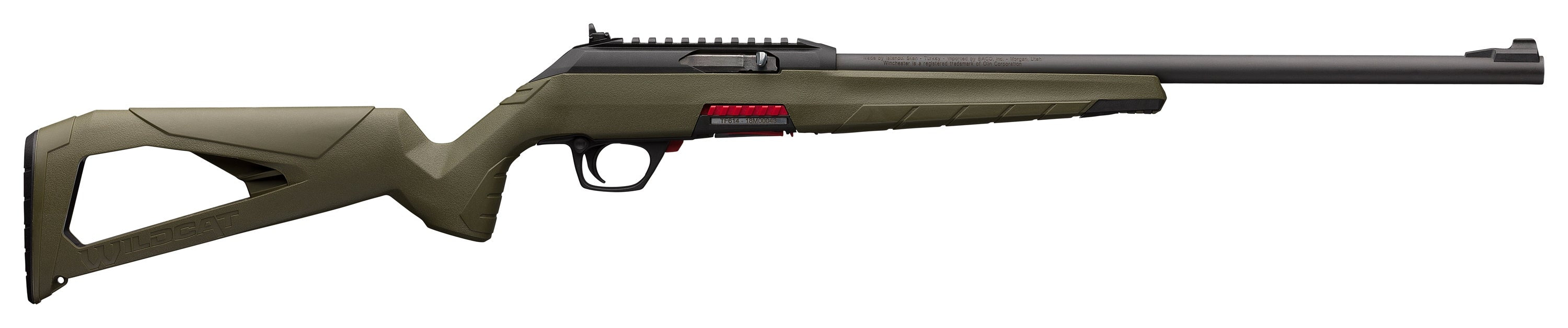 Winchester Repeating Arms 521139102 Wildcat Full Size 22 LR 10+1 18" Matte Blued Sporter Barrel, Picatinny Rail Matte Black Polymer Receiver, OD Green Skeletonized Synthetic Stock, Ambidextrous