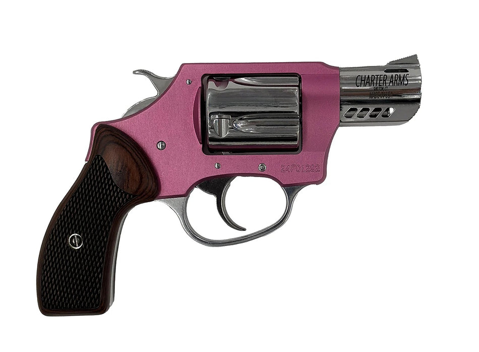 Charter Arms Coyote .380 ACP Revolver, 5-Shot, 2" High-Polish Ported Barrel, Pink Aluminum Frame, Rosewood Grip