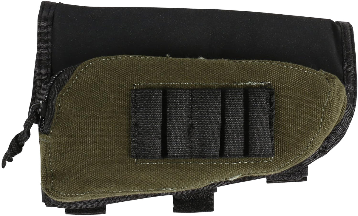 Allen Cordura Buttstock Cartridge Holder 5-Round Black and Green with Zippered Pocket